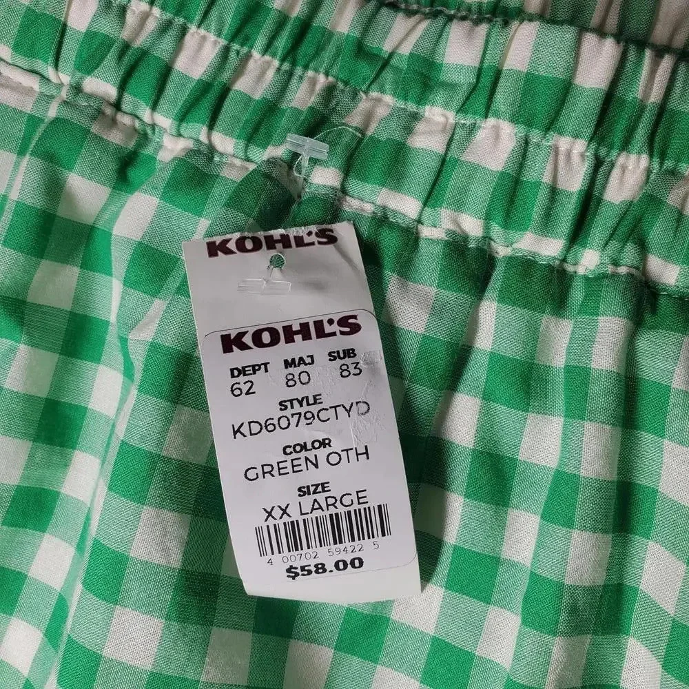 NWT DRAPER JAMES RSVP Women's Green and White Gingham Tiered A-Line Skirt XXL